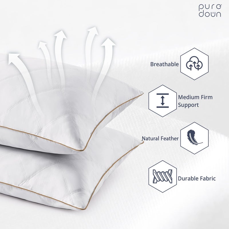 puredownÂ® Goose Feathers and Down Pillow with Diamond Quilting with 100% Cotton Cover, Pack of 2, Queen Size - Image 2